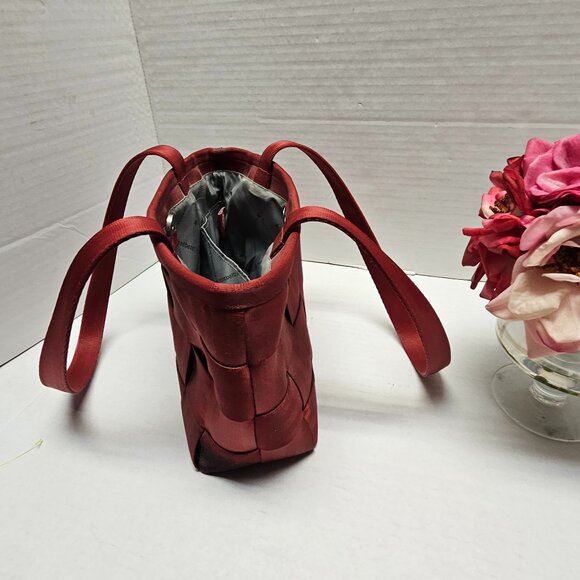 Harveys Seatbelt Dark Red Woven Small Tote Vintage Y2K Purse Shoulder Bag - Picture 11 of 14